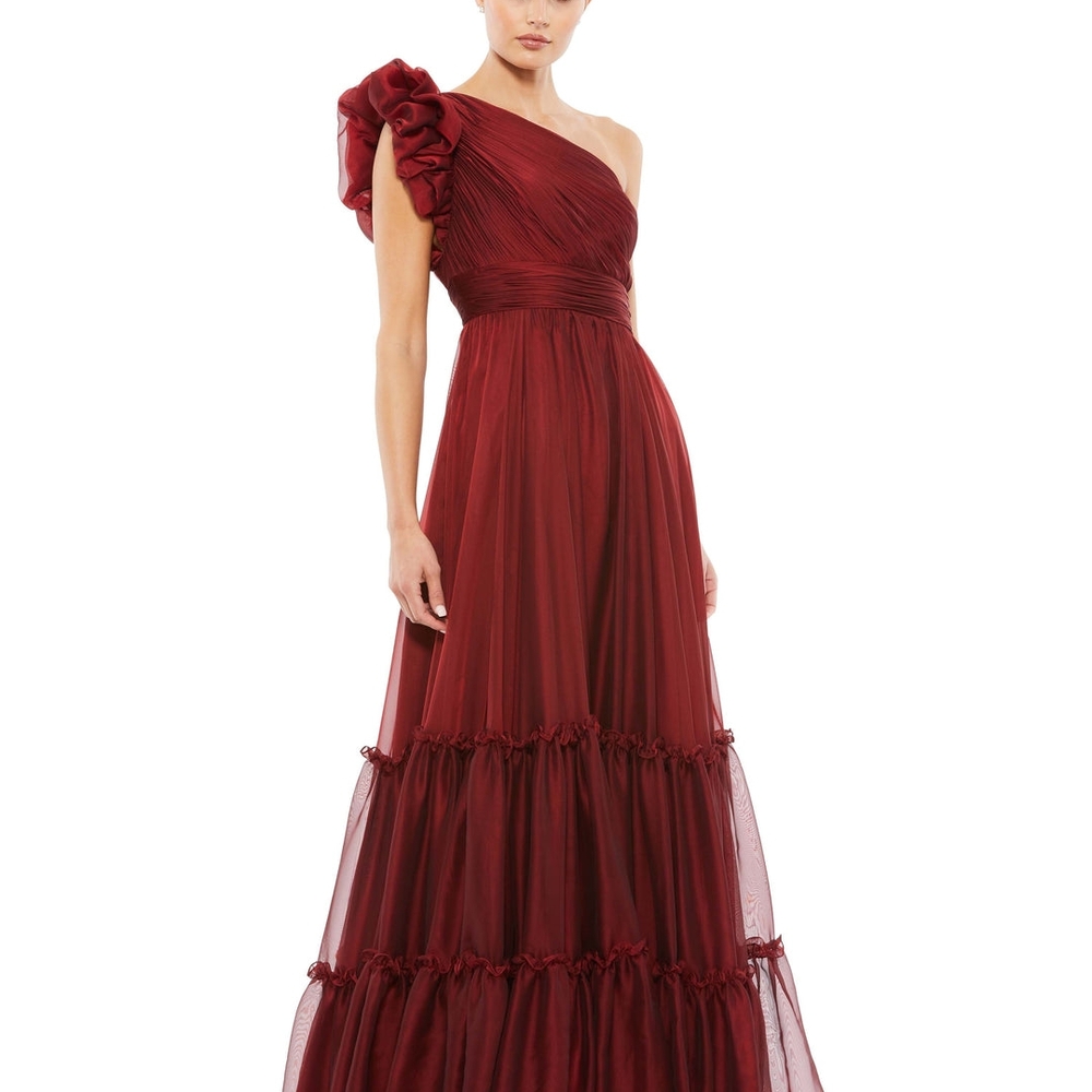 Mac Duggal Elegant One-Shoulder Burgundy Dress Sz 14